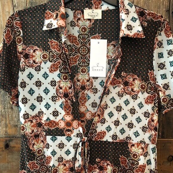 Ember Sz M NWT Black Red Sheer Floral Concert BOHO Front Tie Maxi Duster - Picture 4 of 9